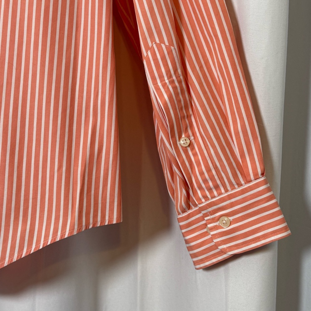 Ralph Lauren Custom Fit Striped Button Down Shirt Mens 17.5 XL Orange White - Picture 9 of 10